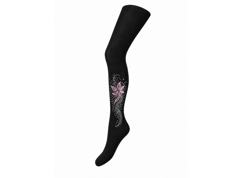 Bas américain rose à fleurs noires